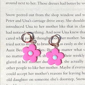 Rose gold hoop pink flower dangle earrings